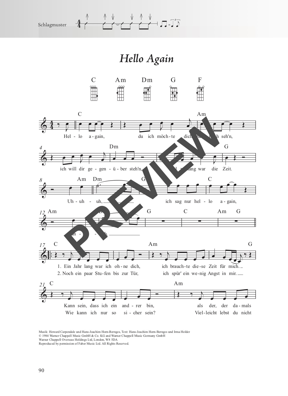 Schlagerbuch Ukulele – Beispielseite 5