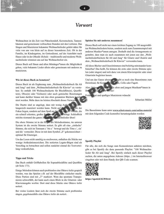 Weihnachtsliederbuch C-Instrumente – Beispielseite 1